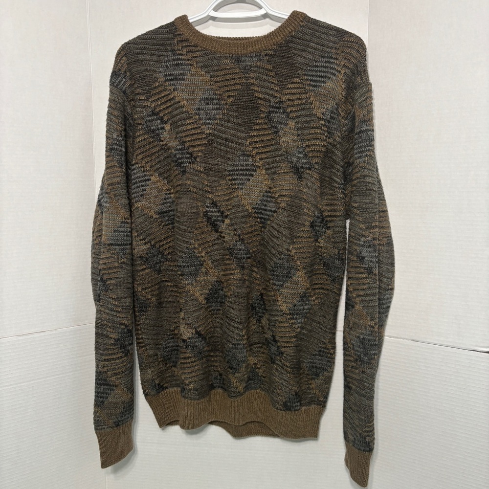 Vintage Men's Patterned Crewneck Knit Sweater Grandpacore Dark Academia